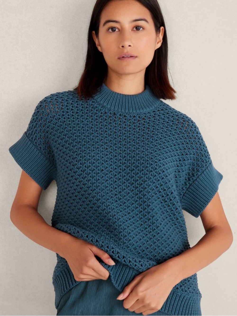 Haven Well Within By Talbots Organic Cotton Knot Stitch Sweater Size S